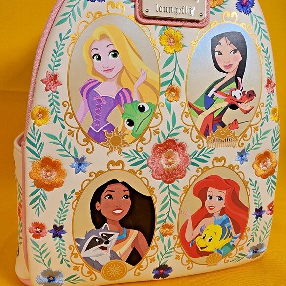 Loungefly Disney Princess & Sidekicks Floral Portraits Mini Backpack NEW - Picture 2 of 16
